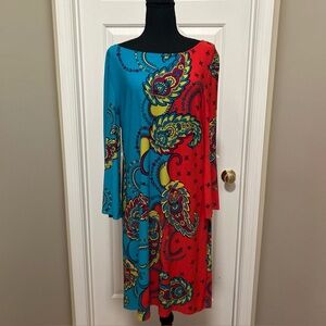 Musette Teal & Orange Paisley Long-Sleeve Dress